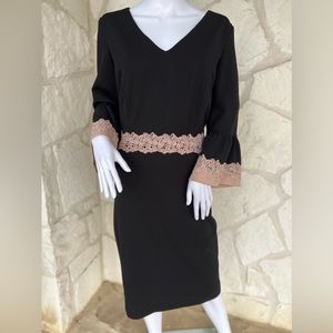 Sangria Black Dress w/ Tan Lace Trim